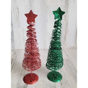 Green red glitter star pine tree xmas set home decor shiny